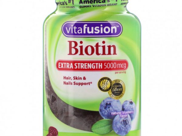 VitaFusion, Биотин повышенной силы действия, натуральный вкус голубики, 2,500 мкг, 100 жевательных таблеток