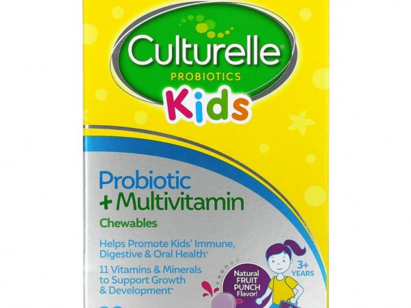 Culturelle, Для детей, жевательные таблетки с пробиотиками и мультивитаминами, для детей от 3 лет, натуральный фруктовый пунш, 30 жевательных таблеток