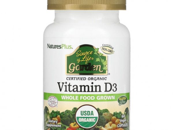 NaturesPlus, Source of Life, Garden, витамин D3, 60 веганских капсул