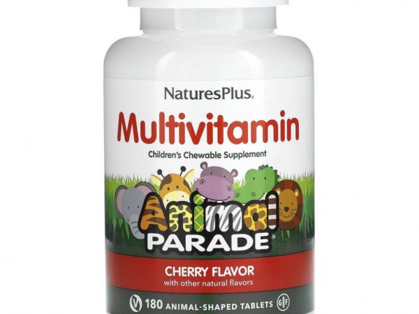 NaturesPlus, Source of Life, Animal Parade, жевательные мультивитамины и минералы для детей, со вкусом вишни, 180 таблеток в форме животных