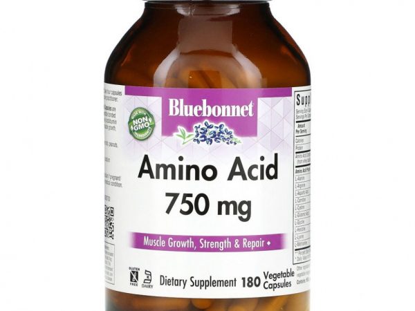 Bluebonnet Nutrition, Капсулы с аминокислотами, 750 мг, 180 растительных капсул