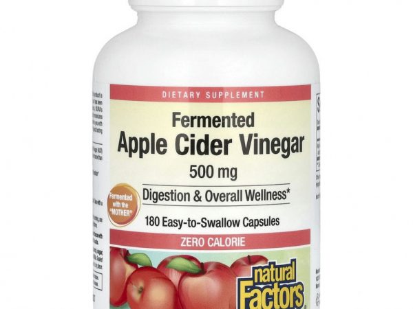 Natural Factors, яблочный уксус, 500 мг, 180 капсул