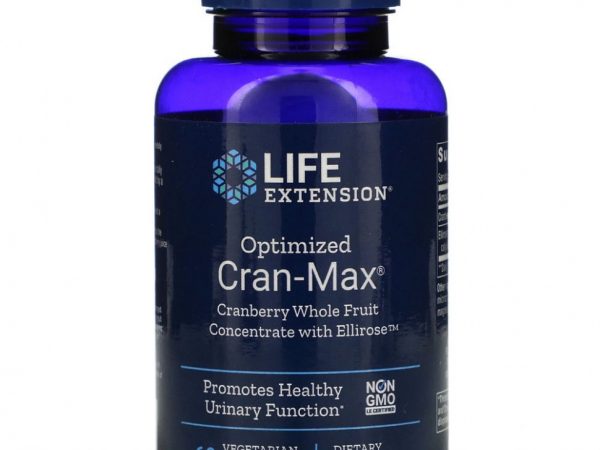 Life Extension, Optimized Cran-Max, концентрат из цельных ягод клюквы с Ellirose, 60 вегетарианских капсул