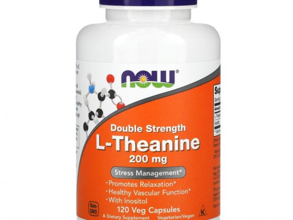 NOW Foods, L-теанин двойной силы, 200 мг, 120 вегетарианских капсул