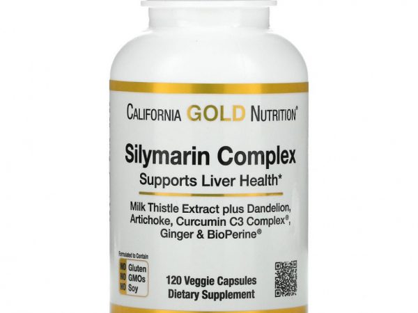 California Gold Nutrition, силимариновый комплекс для здоровья печени: расторопша, куркумин, артишок, одуванчик, имбирь, черный перец, 300 мг, 120 вегетарианских капсул