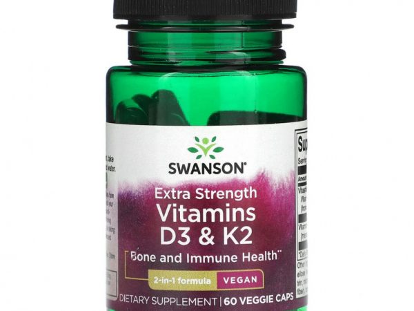 Swanson, Витамины D3 и K2, 60 растительных капсул