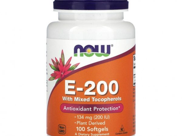 NOW Foods, E-200 со смешанными токоферолами, 134 мг (200 МЕ), 100 мягких таблеток