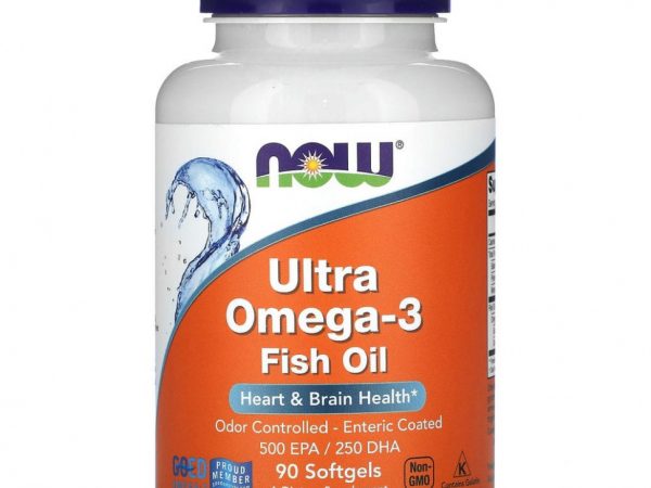 NOW Foods, ультраомега-3, 500 ЭПК /250 ДГК, 90 капсул, покрытых кишечнорастворимой оболочкой
