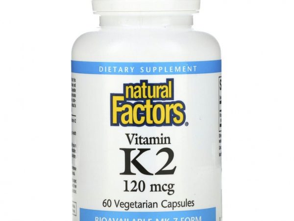 Natural Factors, витамин K2, 100 мкг, 60 вегетарианских капсул