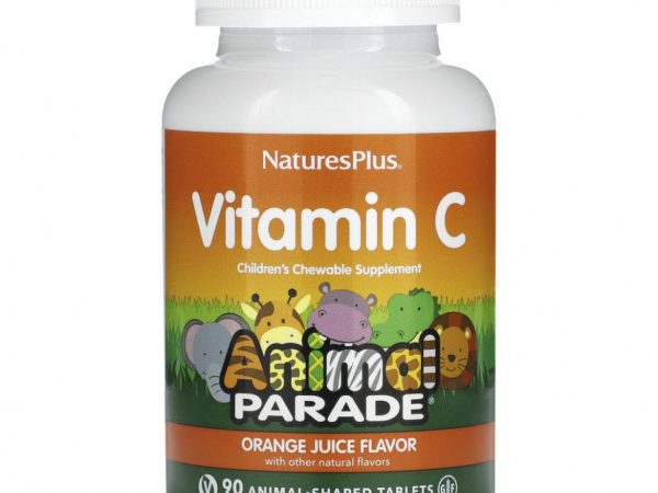 NaturesPlus, Source of Life, Animal Parade, витамин C, вкус натурального апельсинового сока, 90 таблеток в форме животных