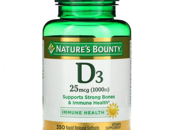 Nature's Bounty, D3, Immune Health, 25 мкг (1000 МЕ), 350 мягких таблеток с быстрым высвобождением