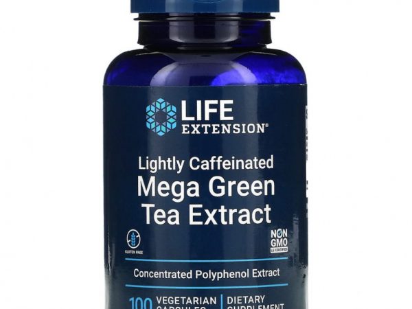 Life Extension, мегаэкстракт зеленого чая, с низким содержанием кофеина, 100 вегетарианских капсул