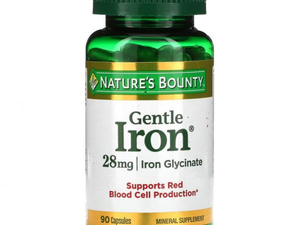 Nature's Bounty, Gentle Iron, железо, 28 мг, 90 капсул