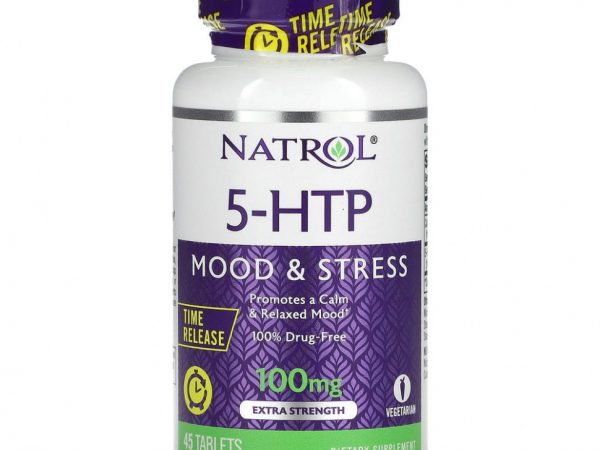 Natrol, 5-гидрокситриптофан, медленное высвобождение, с повышенной силой действия, 100 мг, 45 таблеток
