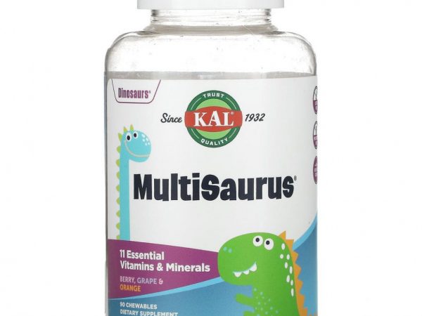 KAL, MultiSaurus, витамины и микроэлементы, со вкусом ягод, винограда и апельсина, 90 жевательных таблеток
