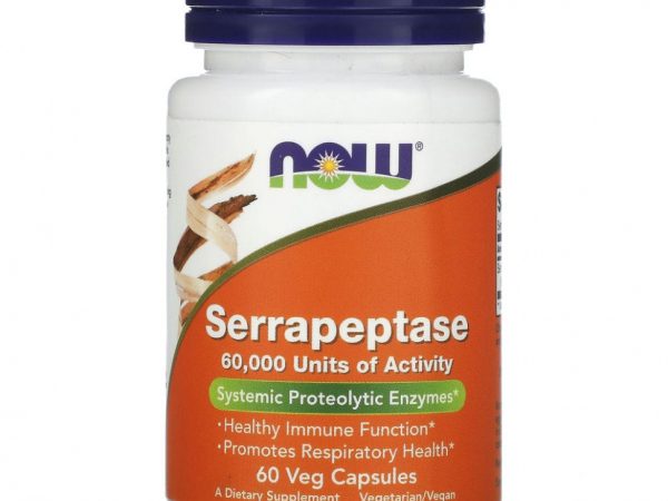NOW Foods, серрапептаза, 60 растительных капсул