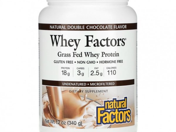 Natural Factors, Whey Factors, 100% натуральный сывороточный белок, с натуральным вкусом двойного шоколада, 12 унций (340 г)