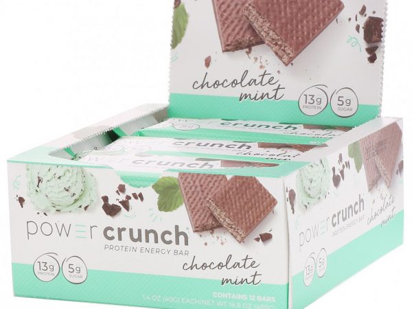 BNRG, Power Crunch, протеиновые энергетические батончики, шоколад и мята, 12 батончиков по 40 г (1,4 унции)