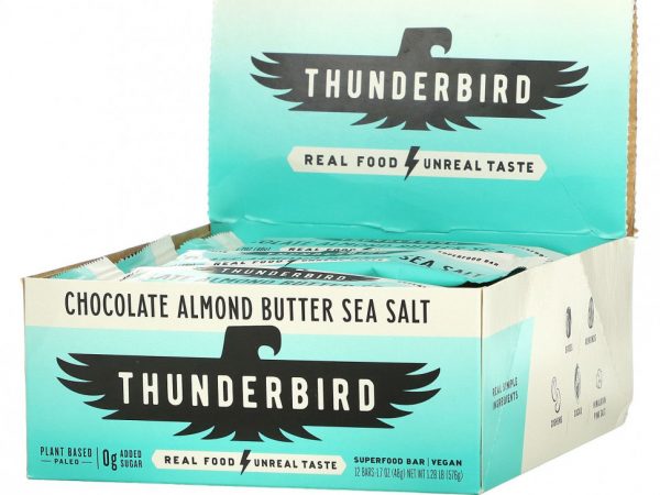 Thunderbird, Superfood Bar, шоколад и морская соль с миндальным маслом, 12 батончиков по 48 г (1,7 унции)