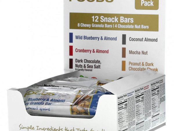 California Gold Nutrition, FOODS, батончики-снеки, ассорти вкусов, 12 батончиков по 40 г (1,4 унции)