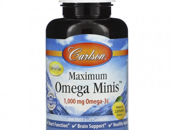 Carlson Labs, Maximum Omega Minis, натуральный лимонный вкус, 500 мг, 120 мини-таблеток