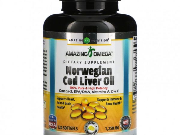 Amazing Nutrition, Жир печени норвежской трески, лимон, 1250 мг, 120 мягких таблеток