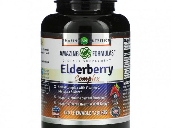 Amazing Nutrition, Elderberry Complex, ягоды, 120 жевательных таблеток