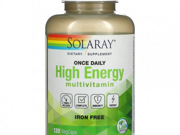 Solaray, Once Daily High Energy, Multi-Vita-Min, без железа, 120 капсул