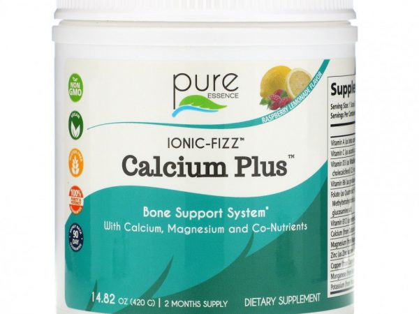 Pure Essence, Ionic-Fizz Calcium Plus, со вкусом малинового лимонада, 420 г (14,82 унции)