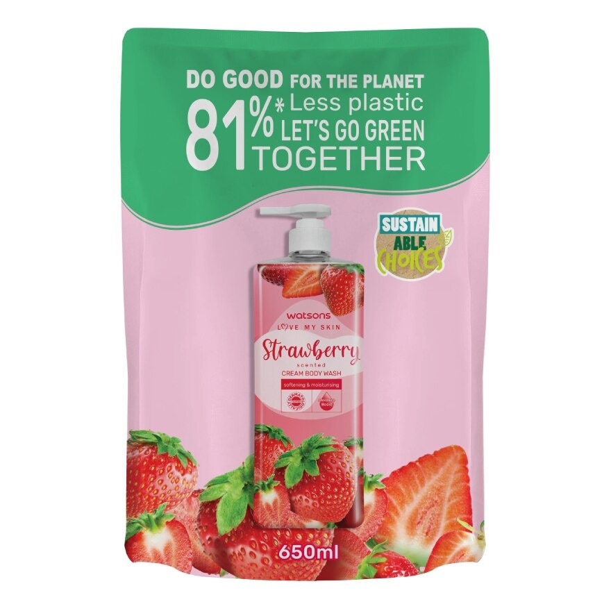 Watsons Love My Skin Strawberry Scented Cream Body Wash 650ml.(Refill)