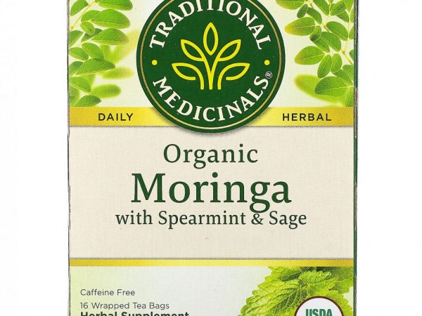 Traditional Medicinals, органическая моринга с перечной мятой и шалфеем, без кофеина, 16 чайных пакетиков, 24 г (0,85 унции)