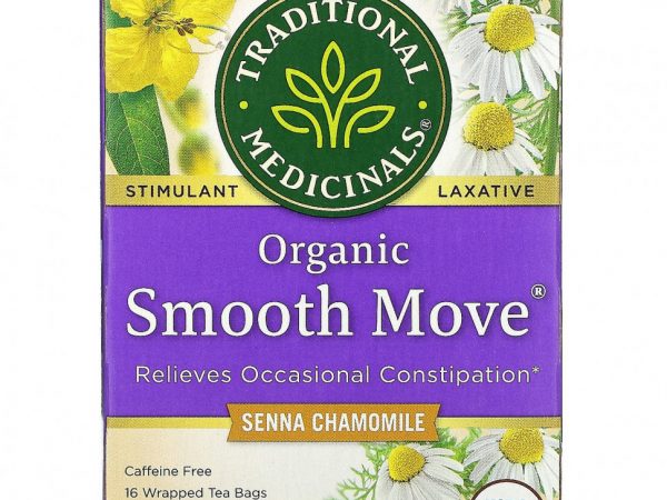 Traditional Medicinals, Smooth Move, органическое слабительное средство, ромашка и сенна, без кофеина, 16 чайных пакетиков, 32 г, (1,13 унции)