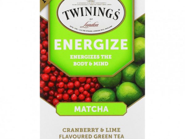 Twinings, бодрящий зеленый чай с матчей, клюквой и лаймом, 18 чайных пакетиков, 36 г (1,27 унции)