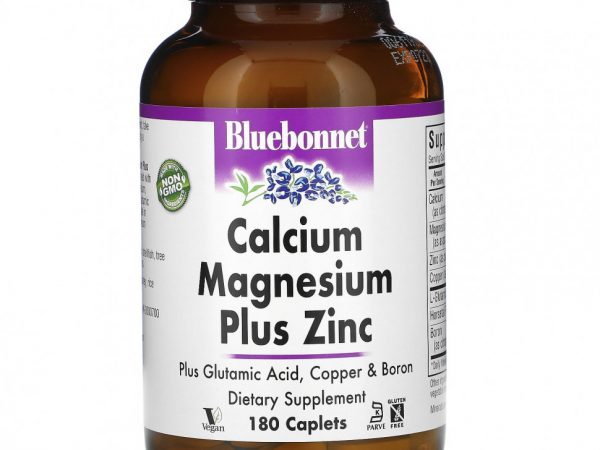 Bluebonnet Nutrition, кальций, магний и цинк, 180 капсул