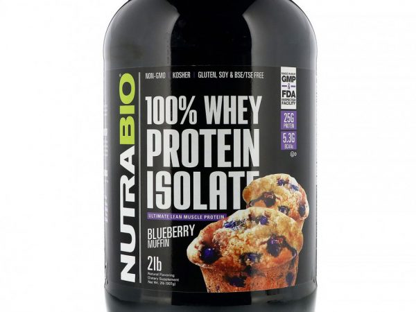 NutraBio Labs, 100% изолят сывороточного протеина, «Кекс с черникой», 907 г (2 фунта)