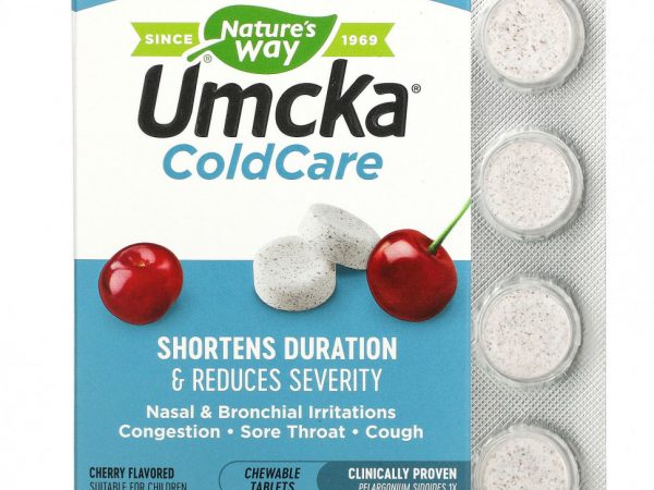 Nature's Way, Umcka, ColdCare, вишня, 20 жевательных таблеток