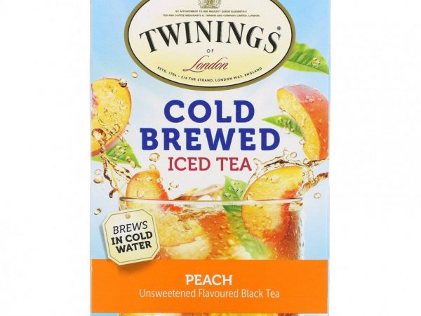 Twinings, холодный чай со льдом, несладкий черный чай, со вкусом персика, 20 чайных пакетиков на одну порцию, 40 г (1,41 унции)