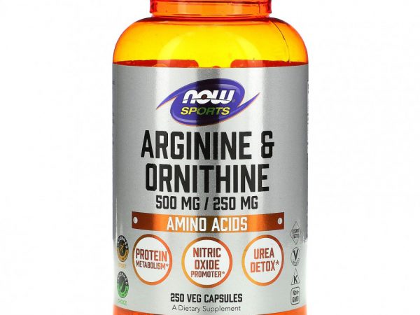 NOW Foods, Sports, аргинин и орнитин, 500 мг/250 мг, 250 вегетарианских капсул