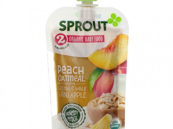 Sprout Organic, Детское питание, для детей от 6 месяцев, персиковая овсянка с кокосовым молоком и ананасом, 99 г (3,5 унции)