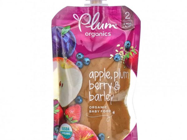 Plum Organics, органическое детское питание, этап 2, яблоко, слива, ягоды и ячмень, 99 г (3,5 унции)