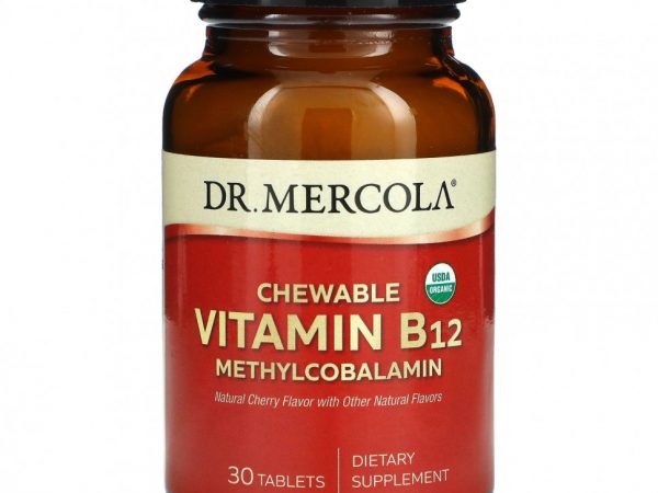 Dr. Mercola, Жевательный метилкобаламин с витамином B12, натуральная вишня, 30 таблеток