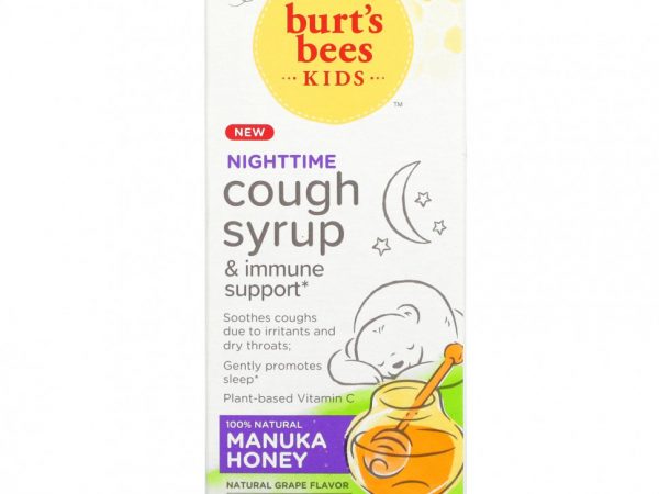 Burt's Bees, Kids, Сироп от кашля и поддержка иммунитета, на ночь, от 3 лет, натуральный виноград, 4 жидких унции (118 мл)