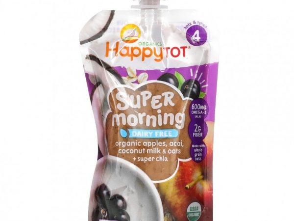 Happy Family Organics, Happy Tot, Stage 4, Super Morning, Organic Apples, Acai, Coconut Milk & Oats + Super Chia, 4 oz (113 g)