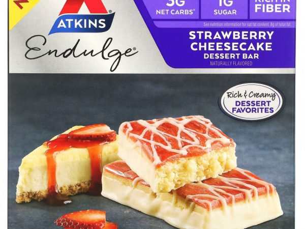 Atkins, Endulge, клубничный чизкейк, 5 батончиков, по 34 г (1,2 унции) каждый