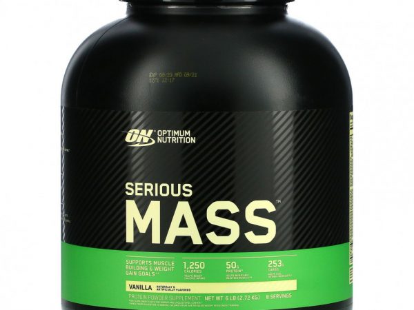 Optimum Nutrition, Порошок Serious Mass с высоким содержанием белка для набора веса, со вкусом ванили, 2,72 кг