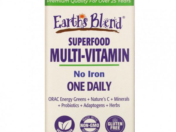 Paradise Herbs, Earth's Blend, ежедневные мультивитамины из суперпродуктов, без железа, 60 вегетарианских капсул
