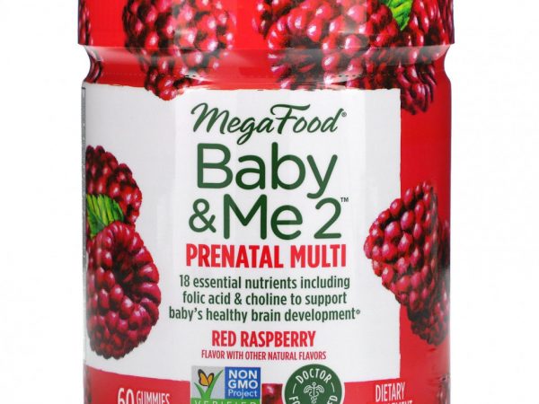 MegaFood, Baby & Me 2, мультивитамины для беременных, красная малина, 60 жевательных таблеток