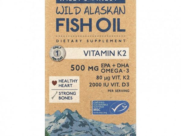 Wiley's Finest, Рыбий жир дикой рыбы Аляски, витамин K2, 60 желатиновых капсул с рыбьим жиром