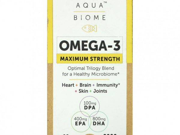 Enzymedica, Aqua Biome, омега-3, максимальная сила действия, лимонный вкус, 1000 мг, 60 капсул