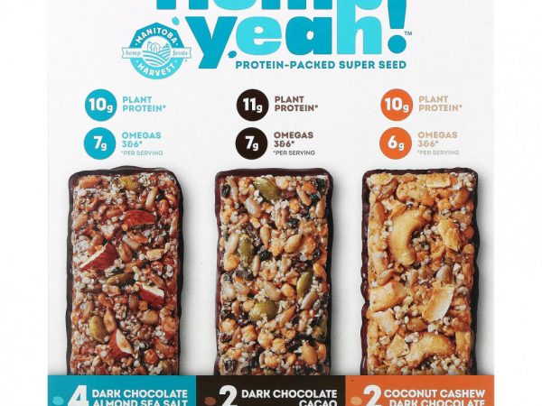 Manitoba Harvest, Конопля Ага! Протеиновый батончик, Variety Pack, 8 батончиков по 1,59 унции (45 г) каждый